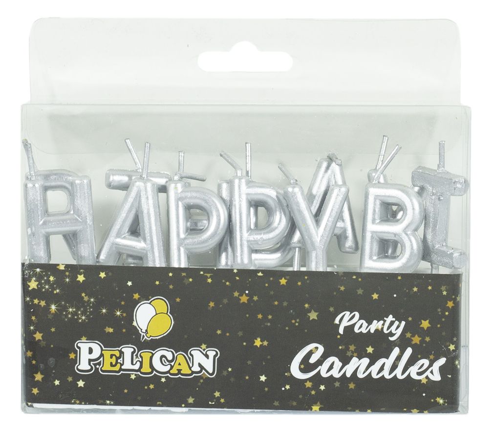 Набор свечей для торта HAPPY BIRTHDAY, СЕРЕБРО Серебряный Pelican (868502)