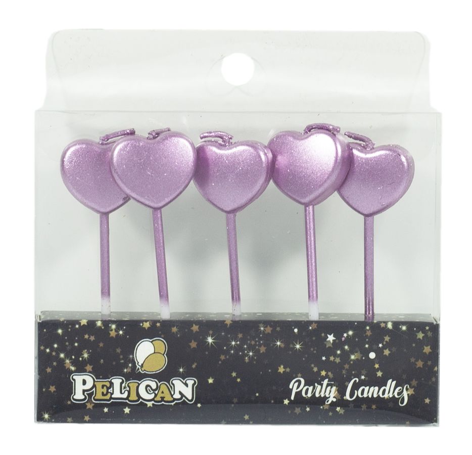 Набор свечей для торта "СЕРДЕЧКО", розовое ЗОЛОТО 5шт / уп Фиолетовый Pelican (868713)