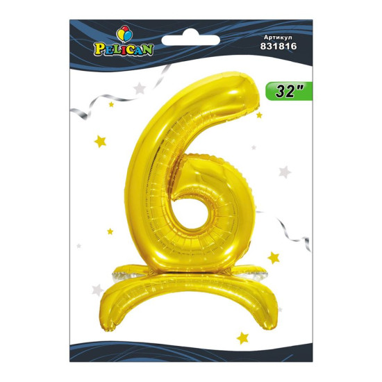 Цифра фольгована на підставці Pelican "6" ЗОЛОТО 80см Золотий Pelican (831816)