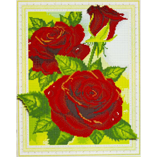 Алмазна мозаїка  3D за номерами 40*50см "Червоні трояндиі" карт уп. (Полотно на рамі камені) (011)