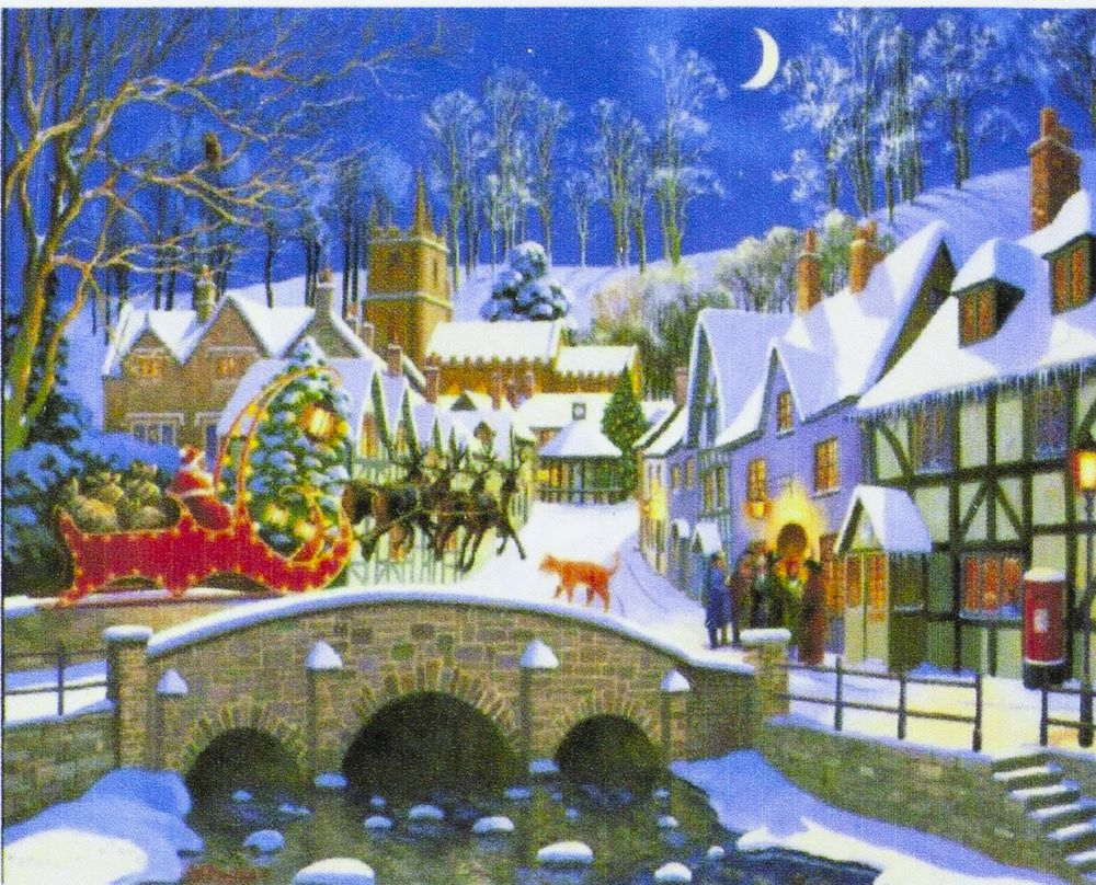 Алмазна мозаїка за номерами 30*40см "Зимова ніч у маленькому містечку" у рулоні (71011 GB)