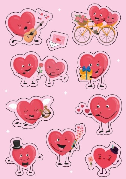 Наліпка А5 "Милі серця", 10шт/уп Рожевий Unison (VD-3)