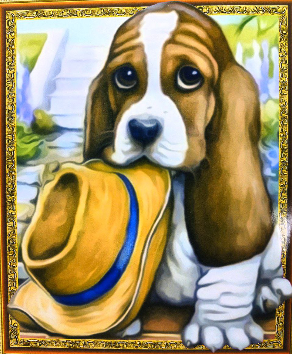 Алмазна мозаїка 5D   40 х 50см "Цуценя та капелюх" Різнокольоровий Unison (30776)