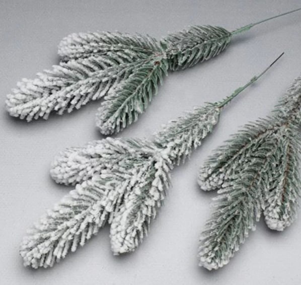 Ветка декоративной заснеженой ели  - 3 веточки, 31см Белый Unison (D-NY -9)