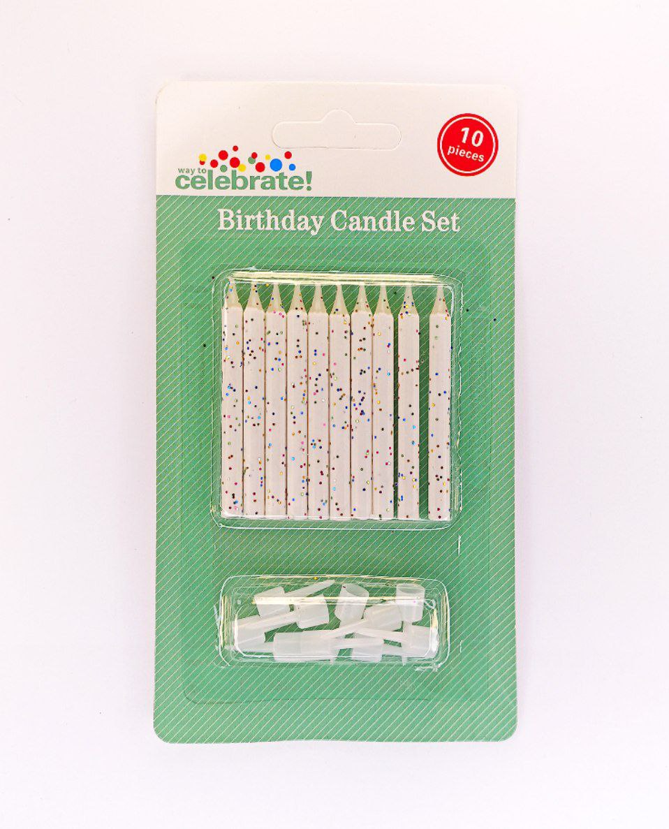 Свечи белые с блестками, 6см, 10шт/уп Белый Unison (800202 white)