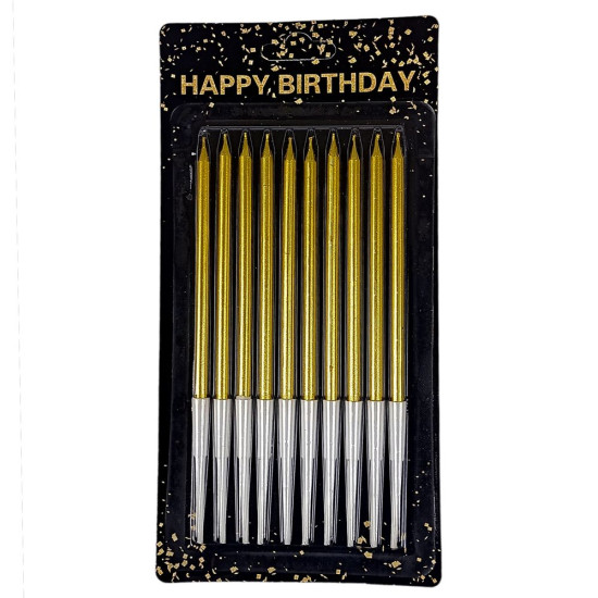 Набір свічок для торта 10 шт, жовте золото, 14 см Жовтий Без бренду (040557/9333  yellow gold)