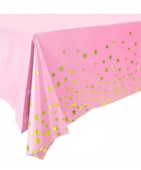 Скатертина рожева 137 х 183см, Золота зірочка Блакитний Без бренду (871024)