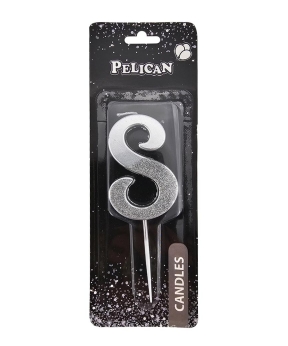 Свеча цифра с блестками "8", серебро 5см (863318)