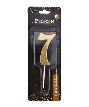 Свеча цифра с блестками "7", золото 5см (863307)