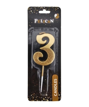 Свеча цифра с блестками "3", золото 5см (863303)