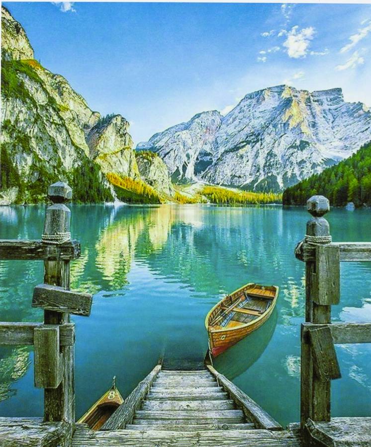 Картина за номерами на дереві "Гірське озеро" 40 * 50см, черв., кисті (3303-D)