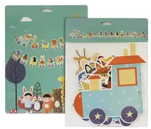 Гірлянда прапорці HAPPY BIRTHDAY , паровозик із тваринами Зелений Unison (HB-1066)