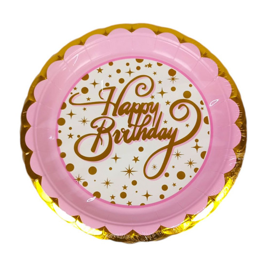 Тарілки картонні "Happy birthday" рожеві 23см - , 10шт/уп Рожевий Unison (7500-17)