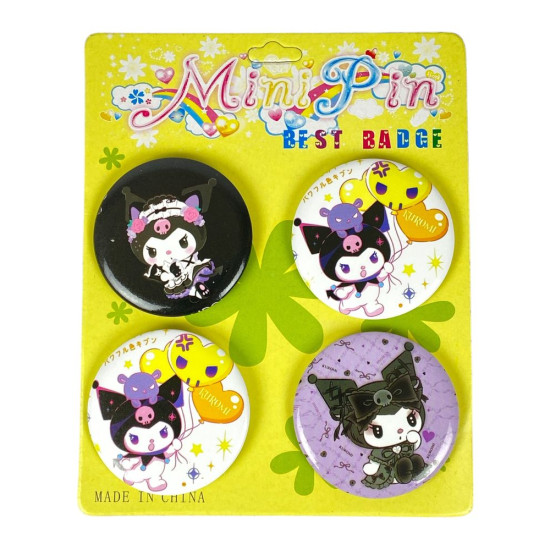 Значок пластиковий -  4шт "Зайчик Kuromi" 45мм (45-4К)