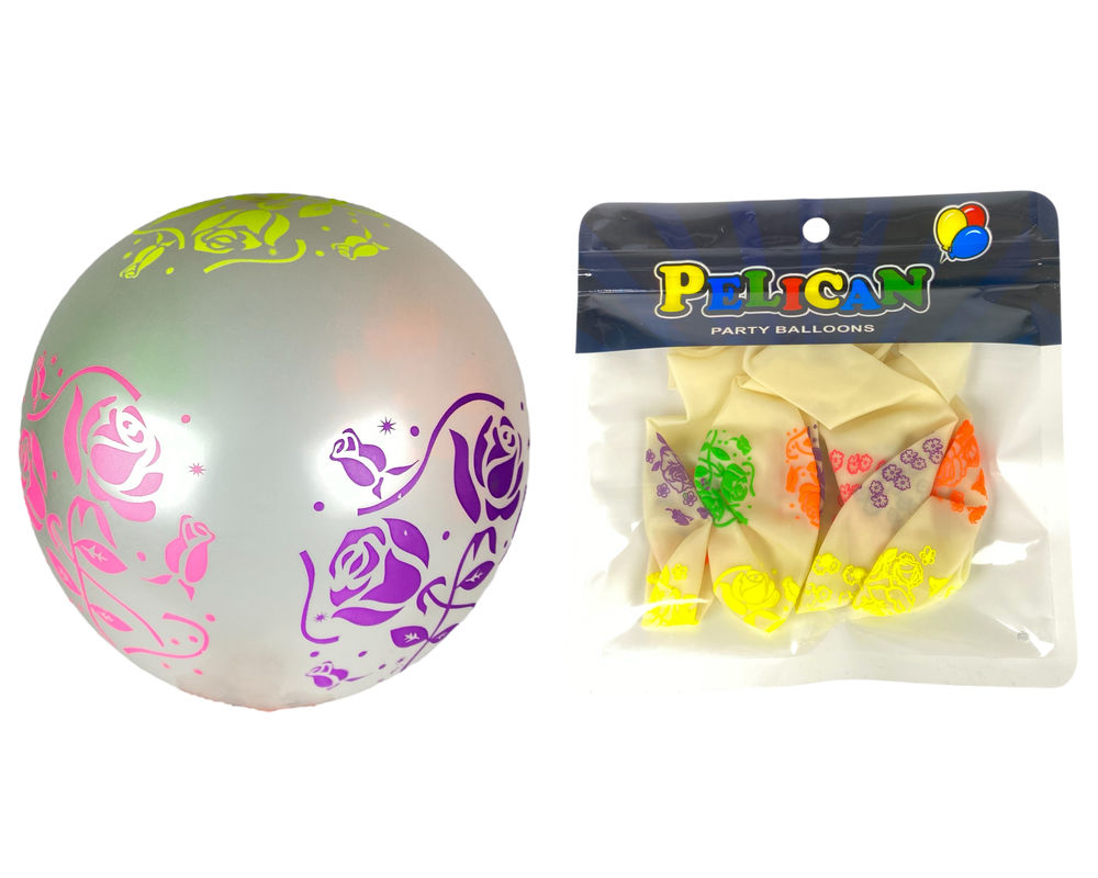 Кульки 12"(30сm) "Яркие цветы" прозрачные   5шт (1205С-501)