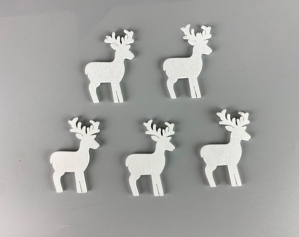 Дерев'яний олень 5 х 6см, білий, 5шт (TK-035)