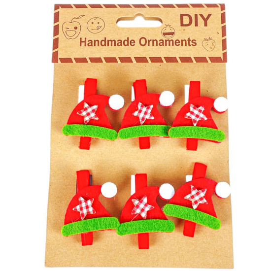 Деревянные прищепки новогодние шапки 4,5см - 6шт (L00417.3)