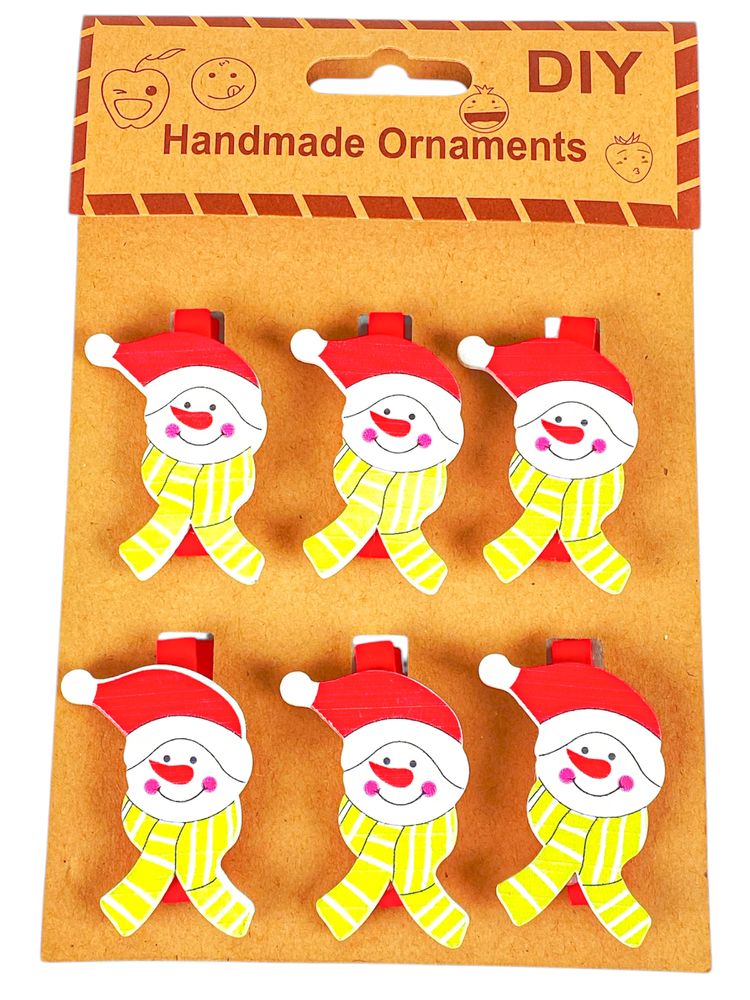 Деревянные прищепки Снеговик 4,5см - 6шт (L00417.5)