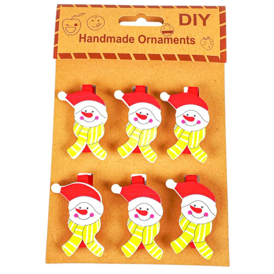 Деревянные прищепки Снеговик 4,5см - 6шт (L00417.5)