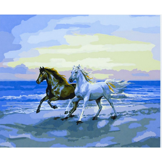 Картина по номерам "Кони,бегущ.в волнах" 40*50см,крас.-акрил,кисть-3шт (9357)