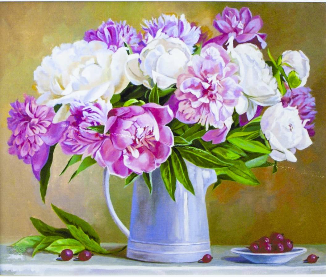 Картина за номерами "Натюрморт з півоній" 40 * 50см, крас.-акрил, кисть-3шт (3120)