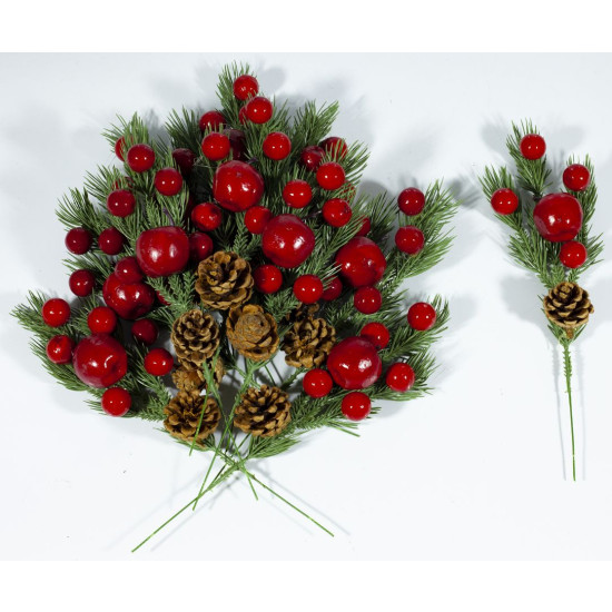 Новогод. декор. украш. "Елочные ветка" "Ягоды" 28см, 12шт (1035)