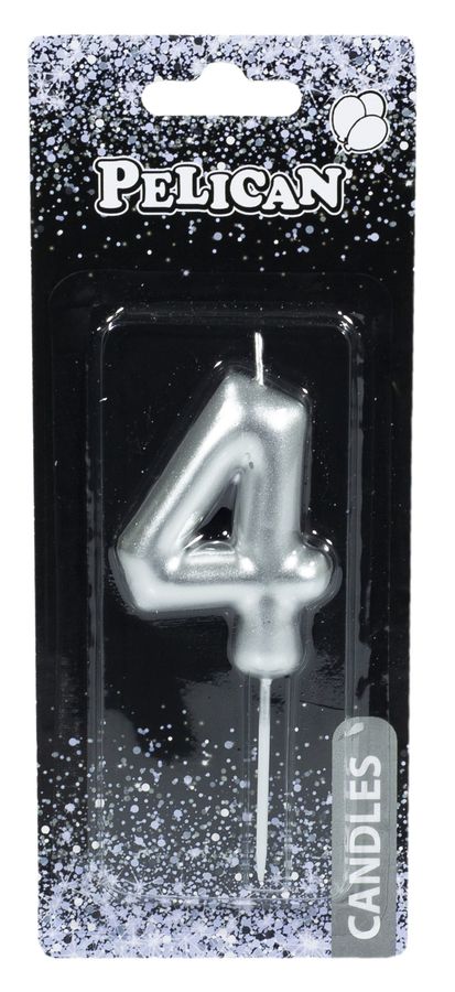 Свеча для торта Pelican "4" СЕРЕБРО 6 см Серебряный Pelican (866024)