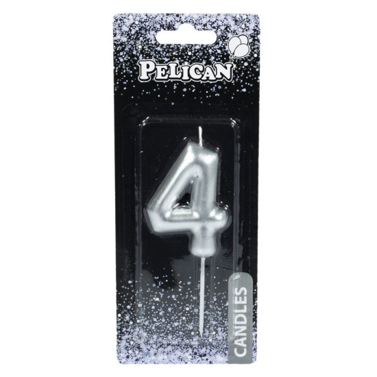 Свеча для торта Pelican "4" СЕРЕБРО 6 см Серебряный Pelican (866024)