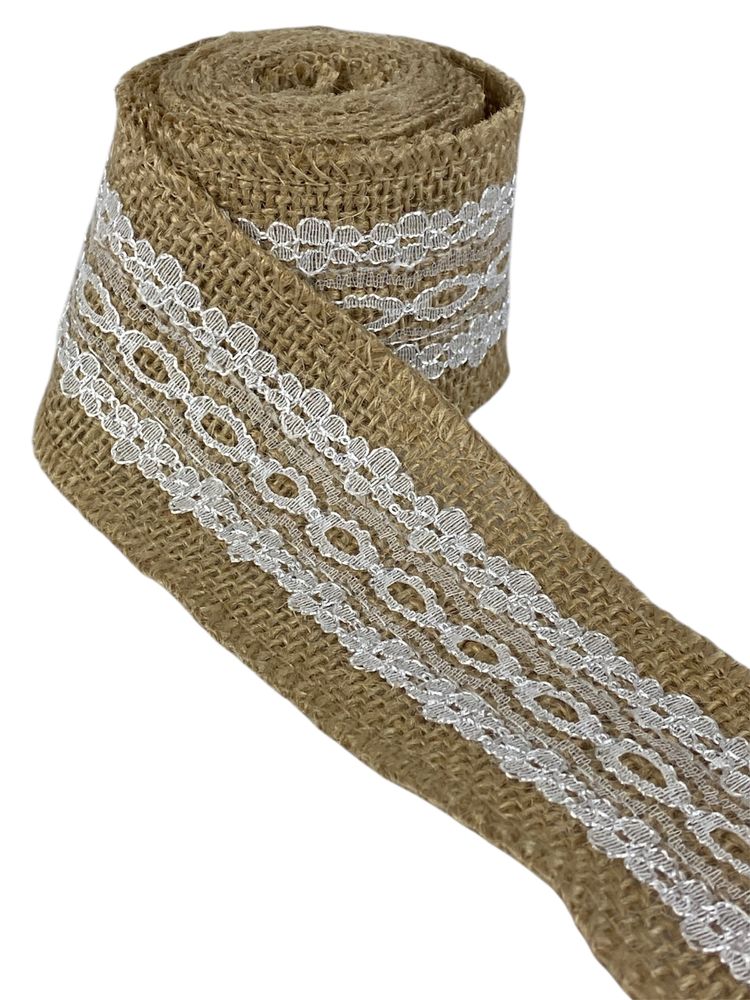 Стрічка лляна з мереживом 5см х 2м Бежевий Unison (0815-2)