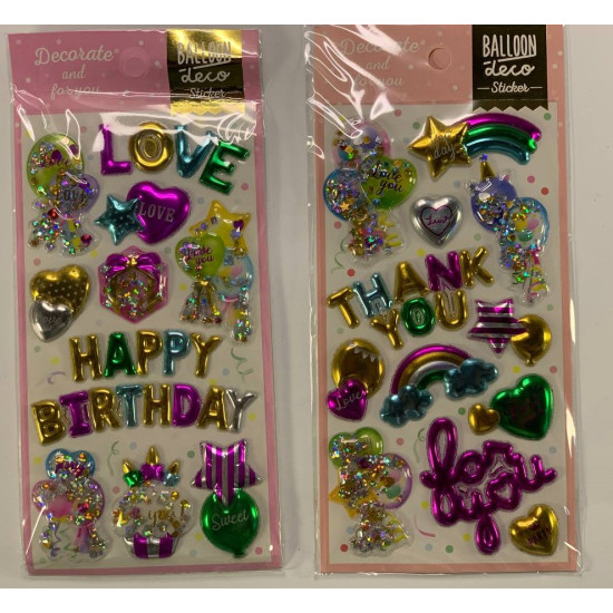 Наклейки об'ємні "Привітання-сипучі блискітки" 22 х 9.5см, 12шт/уп Різнокольоровий Unison (ST-4512)