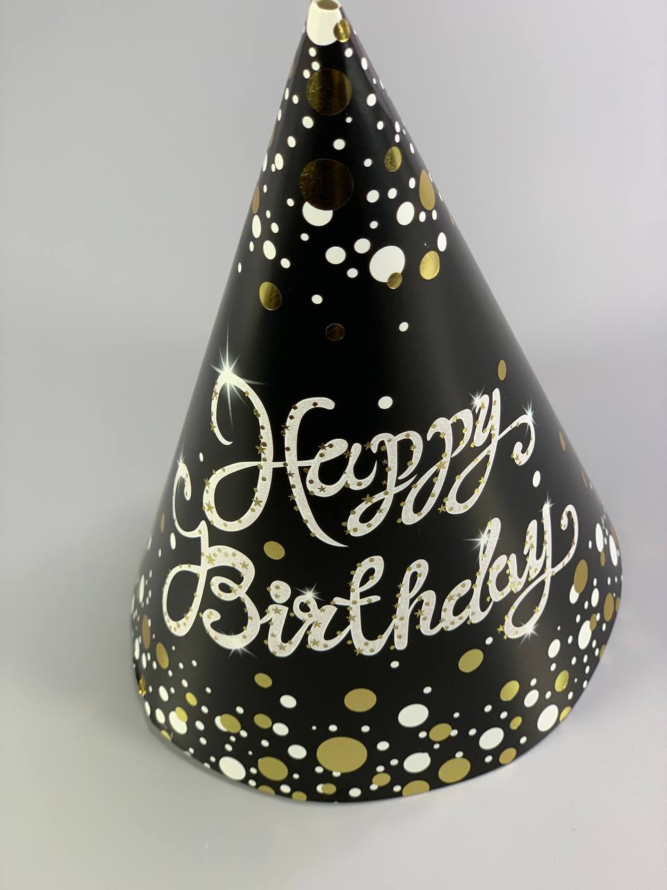 Колпак "Happy birthday" позолота   шарики, 6шт/уп Черный Unison (7500-90)