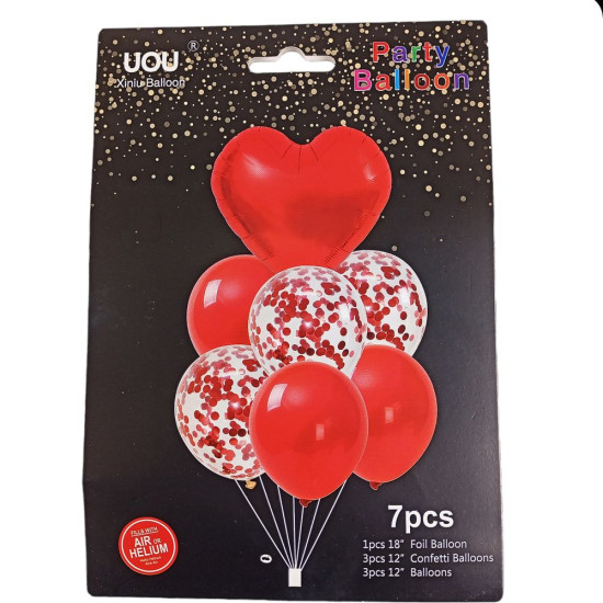 Набор из 7 шариков , Сердце красное Красный Unison (836827-1 red)