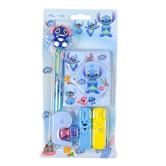 Набор блокнот 8 х 7см 65 листов, ручка, маркер 2шт, скотч 2шт, диспенсер "Стич" 2 види (008-ST)