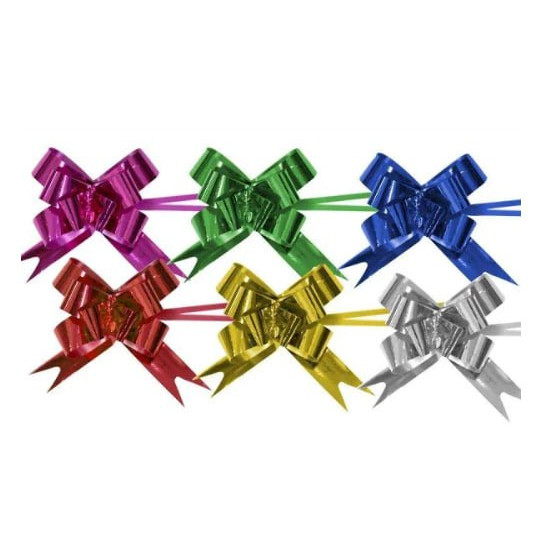 Набір бантів подарункових -10шт, на затяжках, фольговані 1,8см х 34см (10343)