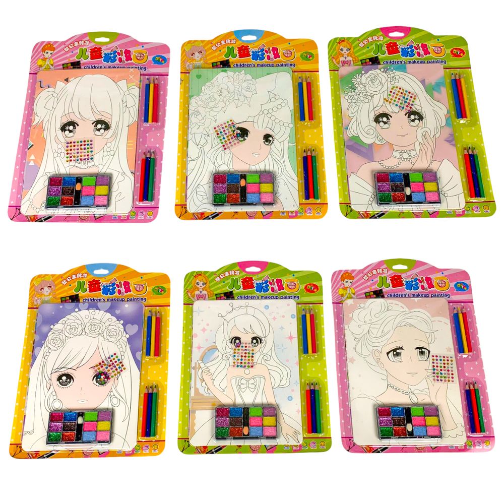 Набір для творчості "Розфарбуй красуню" А4/4аркуши,стрази, олівці,фарба 35 х 25.5см (№022)