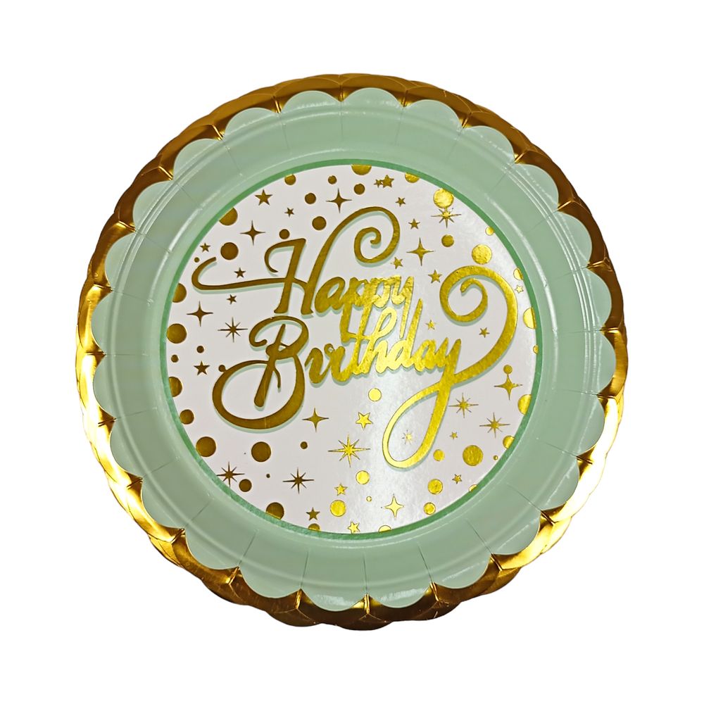 Тарелки картонные "Happy birthday" мята 18см 10шт/уп (7500-16-1)