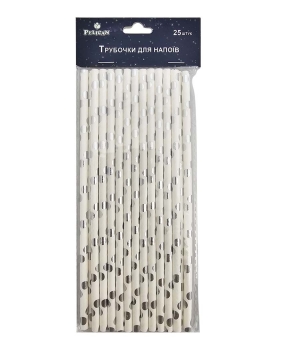 Трубочки для напоїв TM Pelican "Білі з срібним горошком"    25шт (871502)
