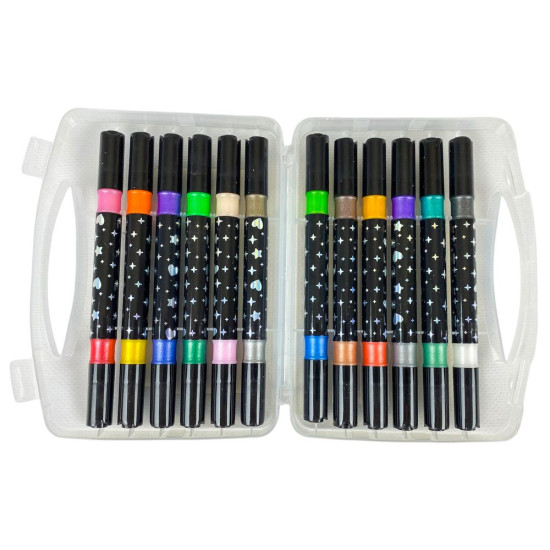 Набор маркеров-кисти двухсторонних с глитером, 12шт (24 цвета), в пластиковом футляре (TL-225-24)