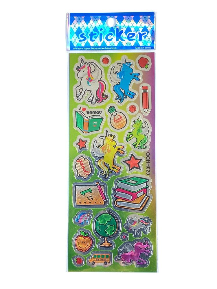 Наклейка пластиковая лазерная 7 х 17см "Стикеры с единорогами" (QQHH029)