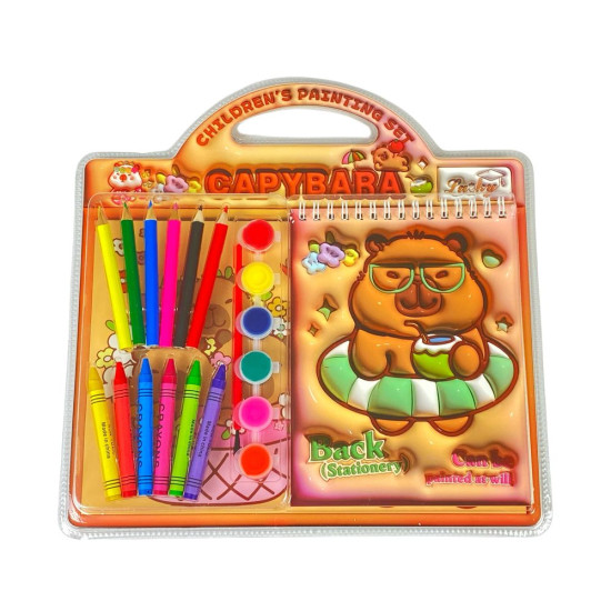 Набор Альбом раскраска "Капибара" 6л, штампики 3шт, карандаши, краска 6цв,кисть,флом  27 х 22 (2320-2)