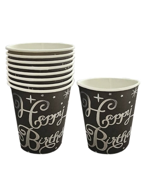 Стаканчики бумажные TM Pelican  "Happy Birthday чорные с серебряными  звездочками"   10шт (871421)
