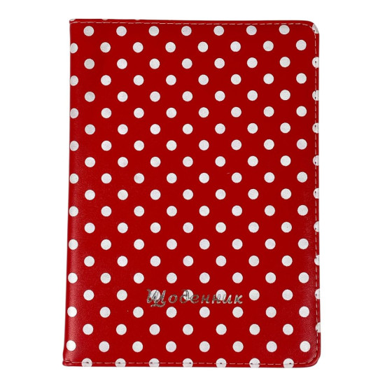 Дневник кож/зам 24 х 17,5см "Горошек"  на красном (0025-5  red)