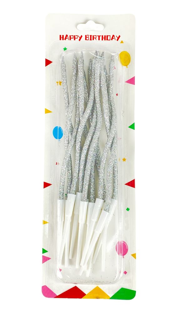 Набор свечей для торта "Коктейльный 16см", серебро  12шт (320409 silver)