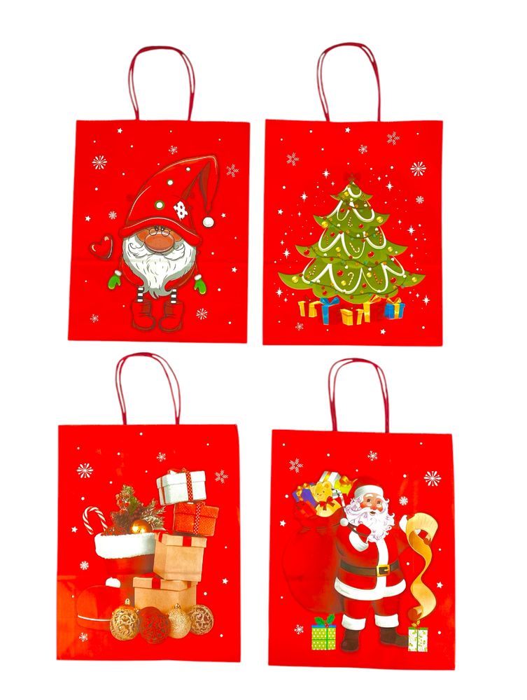 Пакет подарочный новогодний, 4 дизайна, 210g, 32,5 х 26 х 12 см (106572)