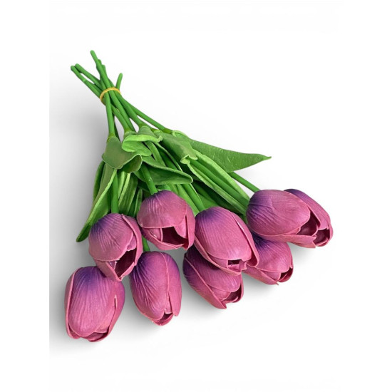 Букет латексних тюльпанів з ефектом живого дотику 9 бутонів (4 х 4см) ліловий 34 см Фіолетовий Marill (C30444-04)