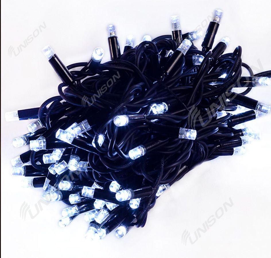 Вулична +FLASH 100 LED,  10м,  чорний провід 3,3мм, білий (1431-030)