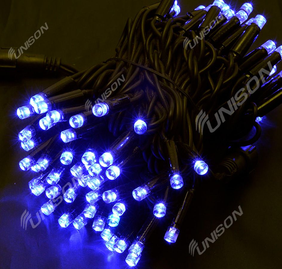 Вулична +FLASH 100 LED,  10м,  чорний провід 3,3мм, синій (1431-020)