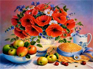 Алмазная мозаика   по номерам 30*40см "Маки" (GLD60280)