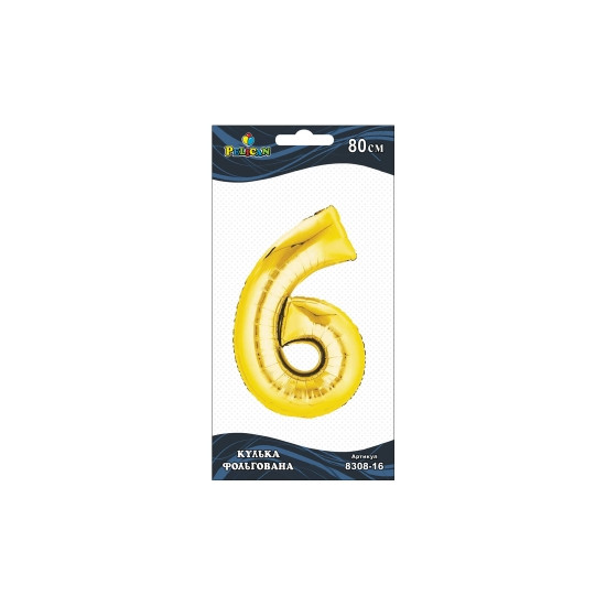 Цифра фольгована  "6" ЗОЛОТО 80см Золотий Pelican (830816)