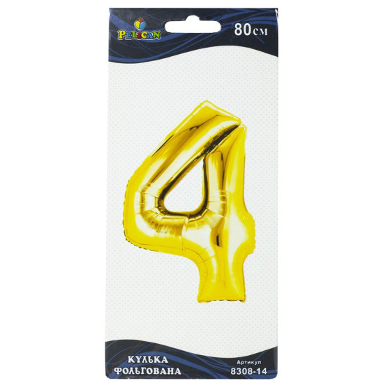 Цифра фольгированная Pelican, "4" ЗОЛОТО 80см Золотой Pelican (830814)